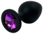 AP-01-M-black-purp сред Силиконовая анальная пробка L черная с фиолетовым стразом MassX 1.2.3